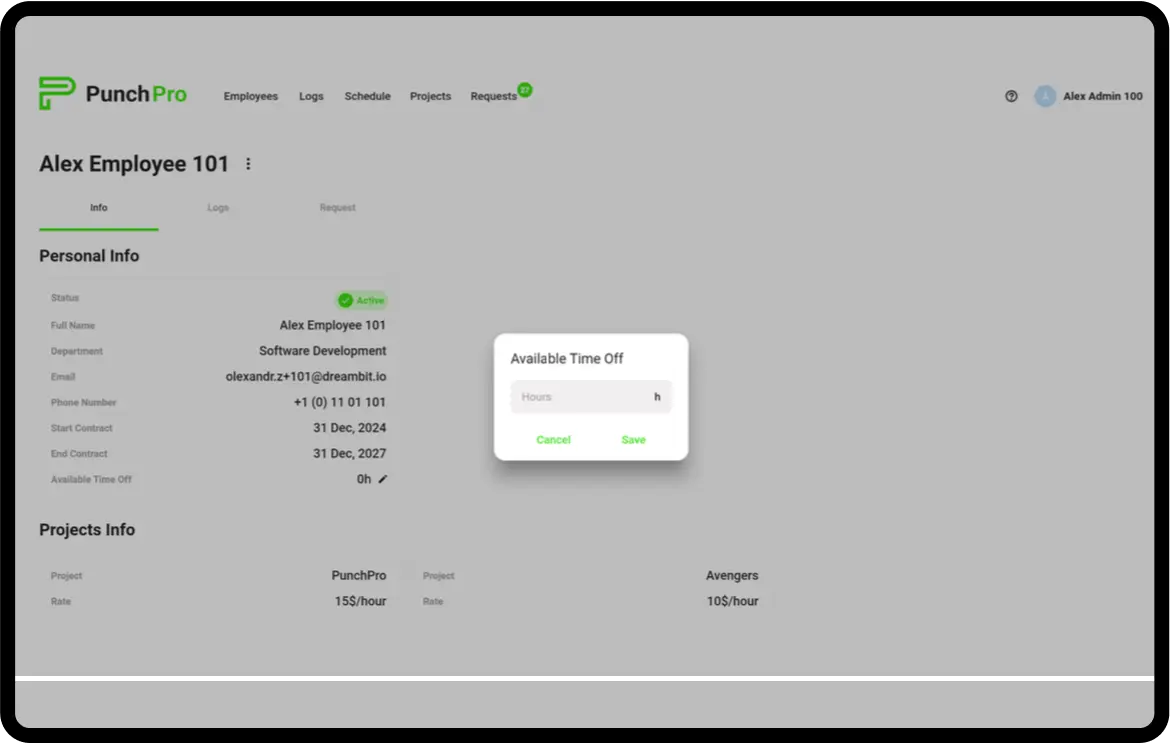 Employee profile accrual interface