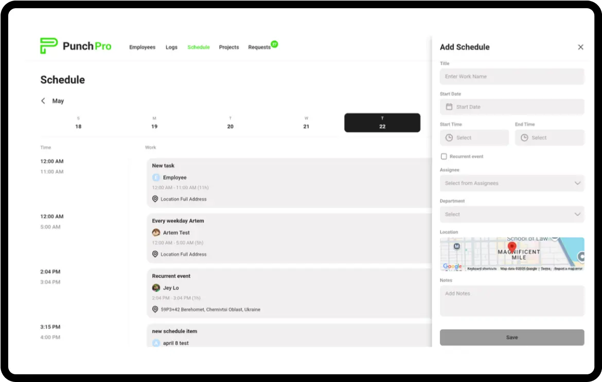 Scheduling with notes interface