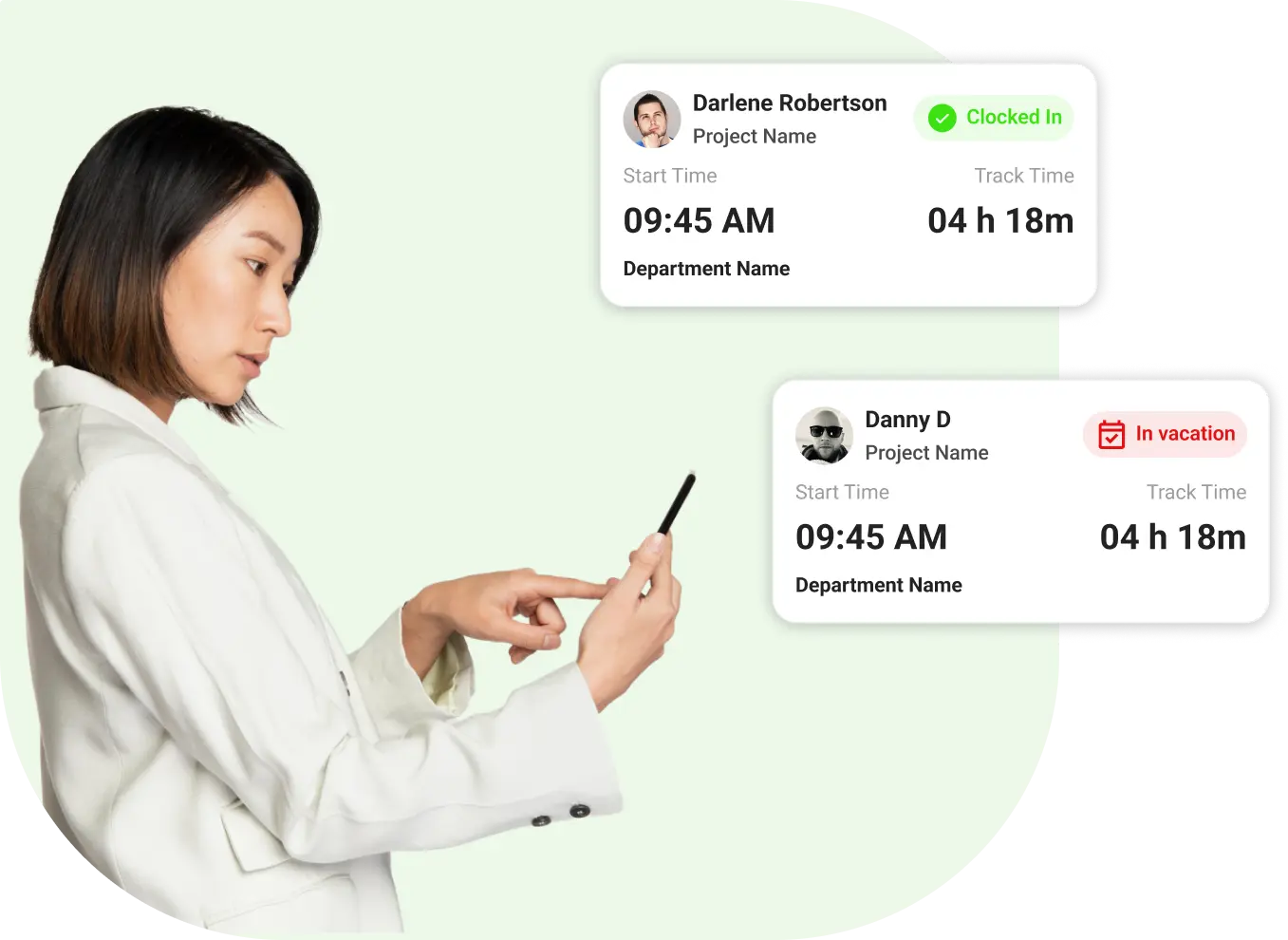Time tracking interface mockups