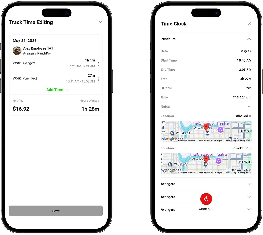 Timesheet mobile view