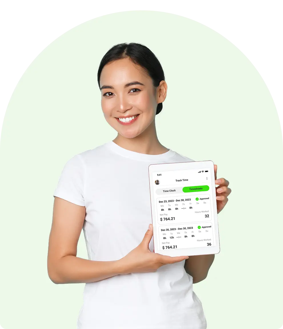 Woman showing PunchPro app