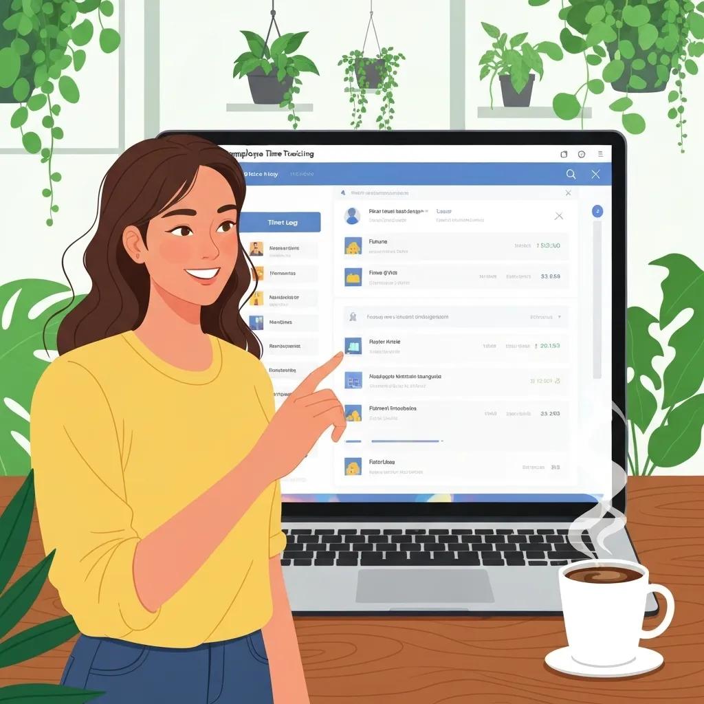 User engaging with employee time tracking software in a cozy workspace
