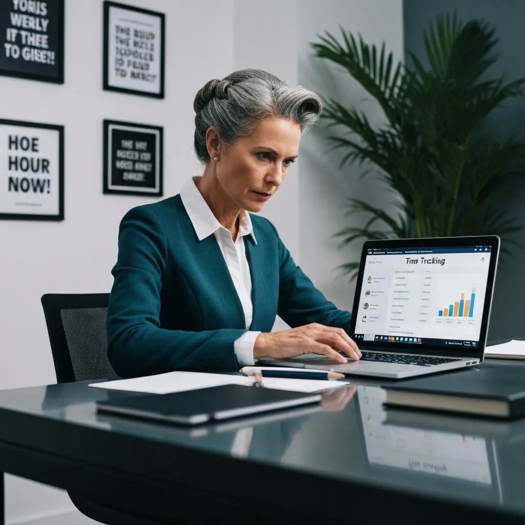 Employee using time tracking software to enhance productivity at their desk