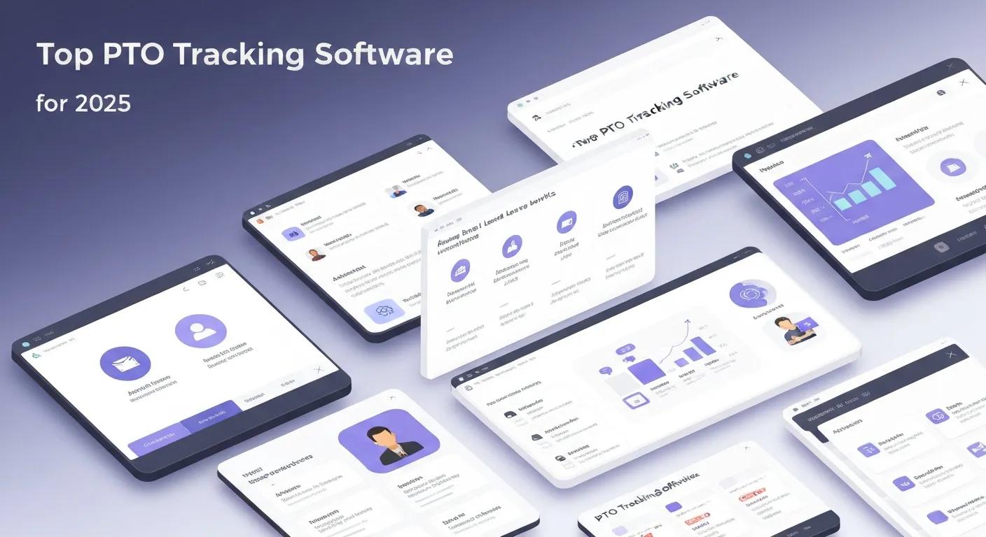 Top PTO tracking software interface for 2025, showcasing various digital dashboards, user profiles, and analytics graphs, relevant to employee management and productivity solutions.