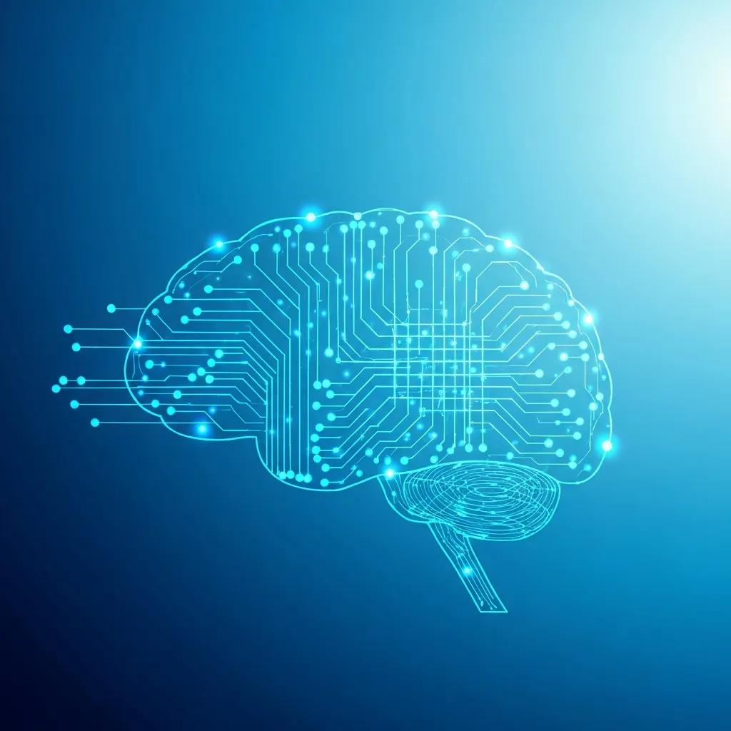 Abstract representation of a brain with circuit patterns, symbolizing AI technology and automation in time management software.