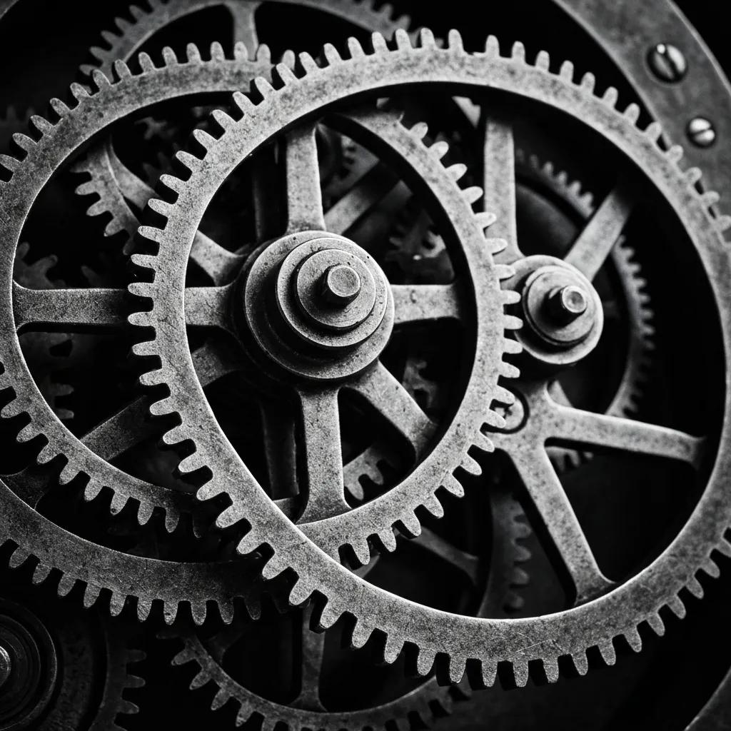 Gears in motion representing the mechanics of a modern timesheet software system for efficient employee time tracking and project management.