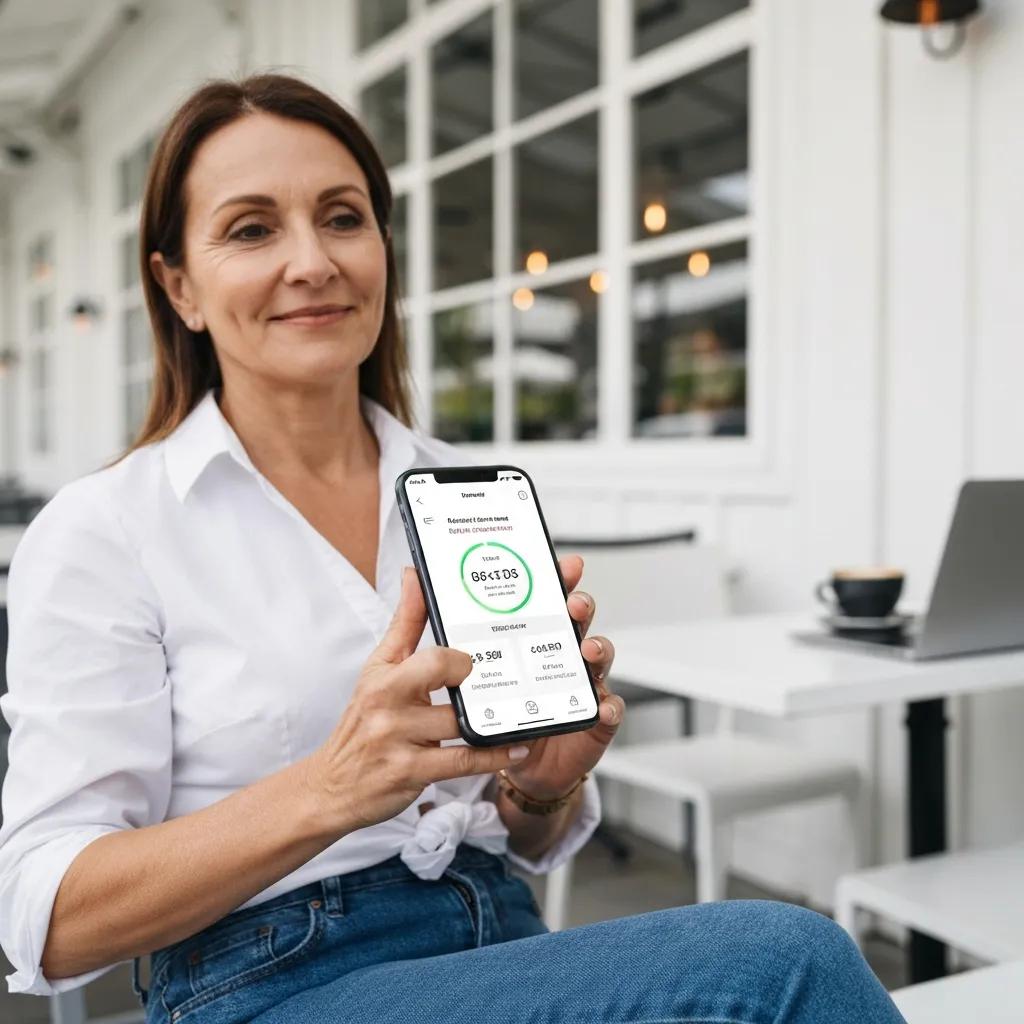 Woman using a mobile timesheet app outdoors, showcasing time tracking features and user-friendly interface.
