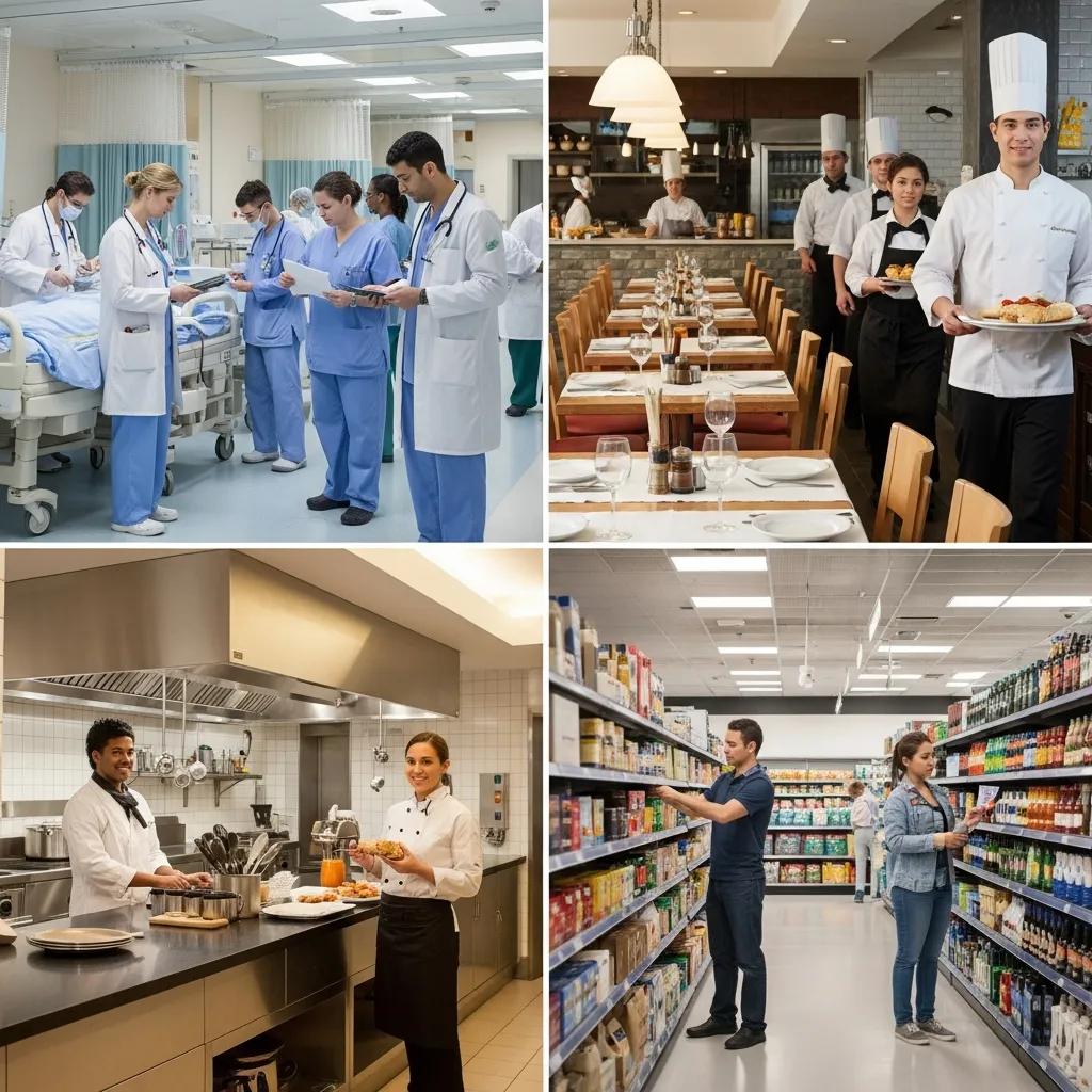 Collage showcasing industries benefiting from staff scheduling software