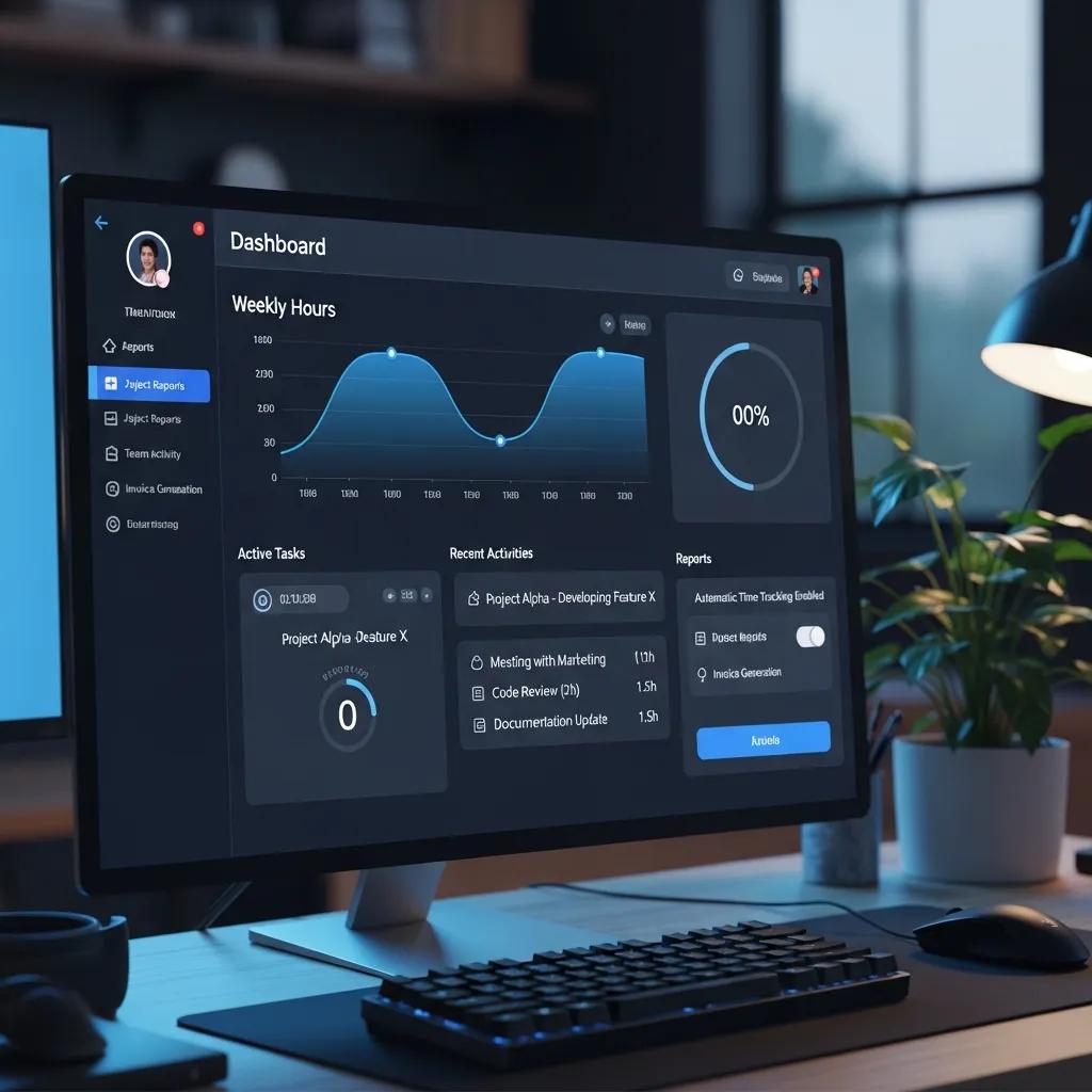 Close-up of time tracking software interface highlighting key features