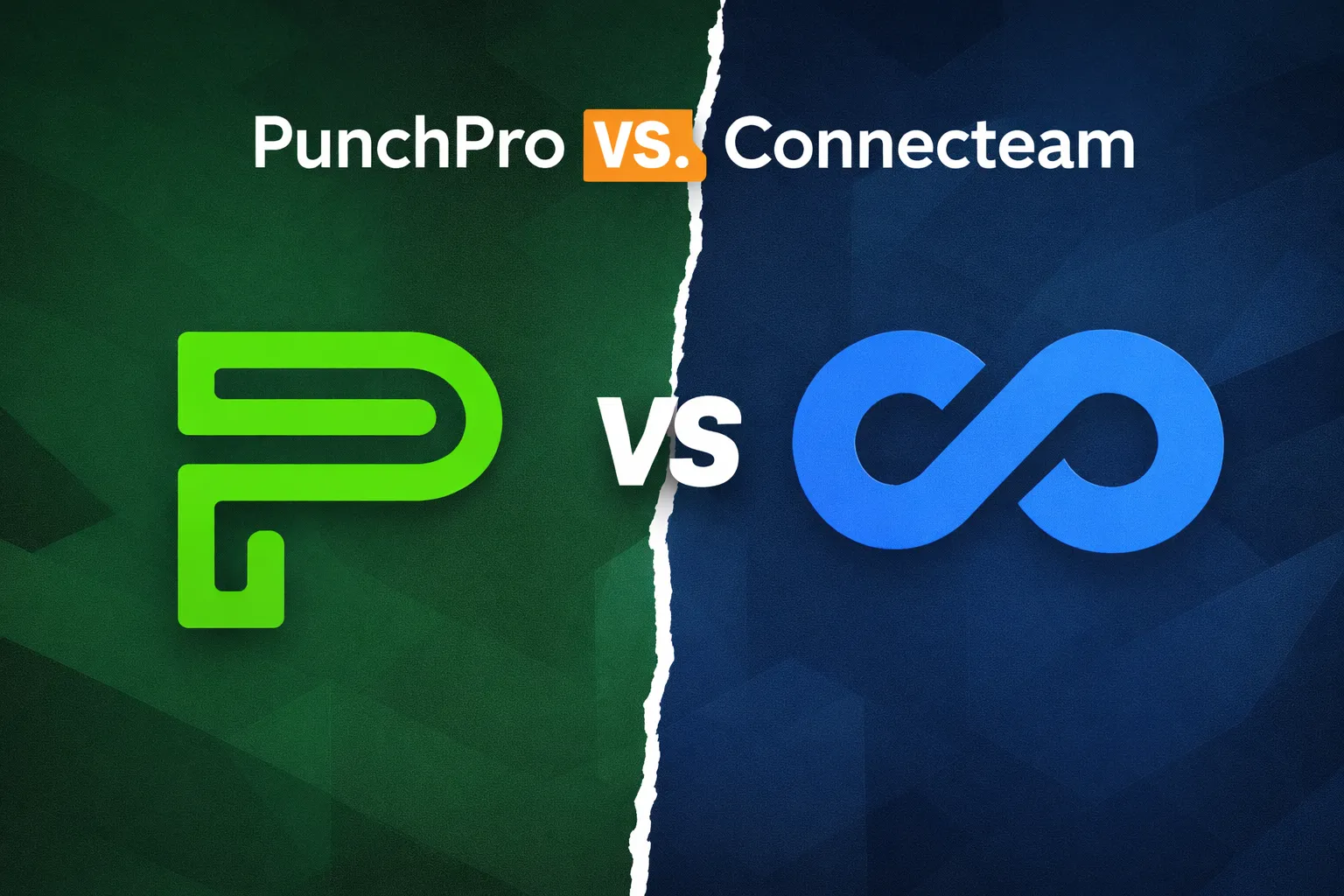 PunchPro logo in green versus Connecteam logo in blue, highlighting a comparison of time tracking solutions for effective employee management.